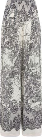 Blugirl Wide-Leg Trousers With Scalloped Hem And Lace-Inspired Pattern