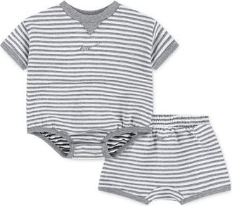 Nike Stripe Bodysuit & Shorts Set in Carbon Heather at Nordstrom, Size 0-3M