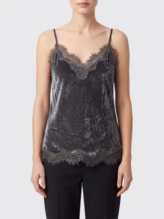 Gold Hawk Top in velluto con inserti in pizzo e scollo a V