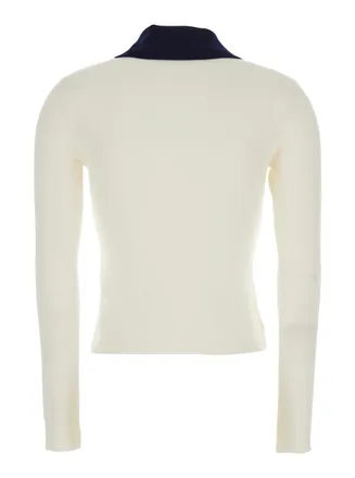 Self Portrait Contrasting Collar Wool Cardigan - White