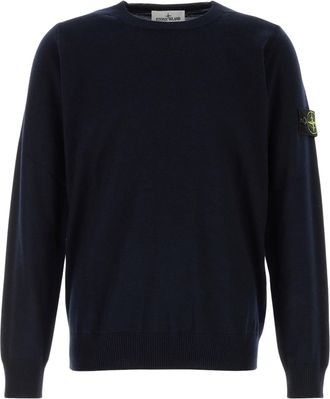 Stone Island Crew Neck Sweater with Ribbed Details and Logo Patch