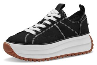 Tamaris Plateausneaker TAMARIS Milena, Damen, Gr. 40, schwarz, Synthetik, Textil, Schuhe Plateausneaker, Freizeitschuh, Halbschuh, Schn&uuml;rschuh in veganer Vera