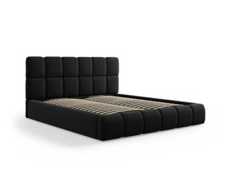 MICADONI Cama con cabecero y ba&uacute;l 200x200cm de terciopelo negro