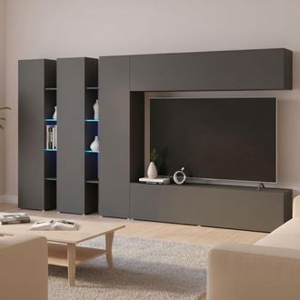 Dmora Pared Equipada Dattard, Conjunto De Sal&oacute;n Mueble Tv Con 5 Puertas, Mueble De Sal&oacute;n Polivalente, 100% Made In Italy, Cm 340x30h180, Antracita - Dmora