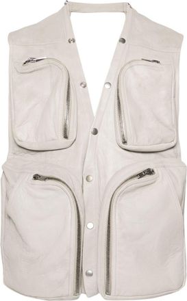 Rick Owens leather V-neck gilet - men - Cotton/Spandex/Elastane/Lamb Skin - 48 - Grey