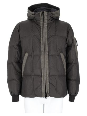 Stone Island Grey Quilted Hooded Buckle Jacket