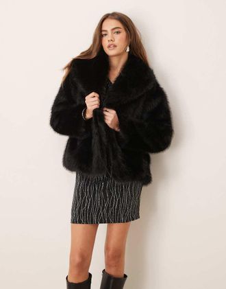 Gina Tricot faux fur jacket with shawl collar in black