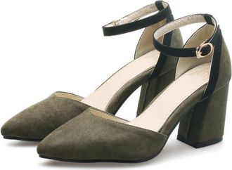 Generic Womens Pointed Toe Ankle Strap Bridal Heels-Chunky Heel for Wedding Party,Green,5.5 UK