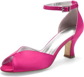 Generic Wedding Heels Low Heel Wedding Bridal Shoes Peep Toe Bridal Shoes Ankle Buckle Strap Satin Evening Party High Heels Sandals 6.5Cm,Rose red,10 UK