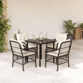 vidaXL Vidaxl - Set Comedor De Jard&iacute;n 5 Piezas Y Cojines Rat&aacute;n Sint&eacute;tico Marr&oacute;n