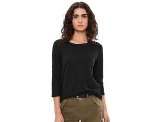 Mod-o-doc 3/4 Sleeve Crew Neck Favorite T-Shirts Womens Clothing Black 1 : MD (US 8-10), Cotton