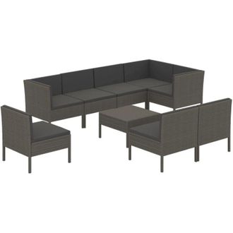 vidaXL 9 Pcs Garden Lounge Set Con Coj&iacute;n Mimbre Pe Gray