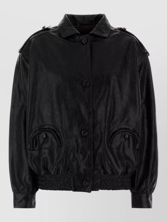 Blaz&eacute; Milano leather jacket elasticated hem epaulettes pockets