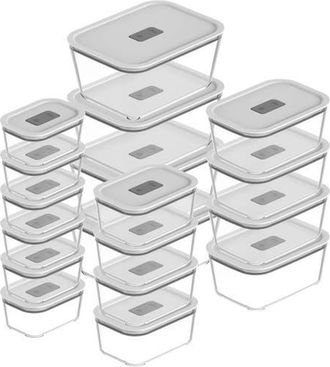 Ou Stackable Airtight Glass Food Storage Container Set with Microwave Valve and Leak Proof Lid, 36 Piece in Clear With White Lid at Nordstrom