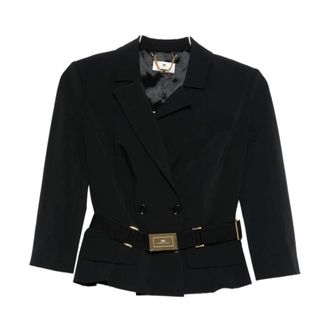 Elisabetta Franchi Blazers, female, Black, Size: M Double-Breasted Belted Blazer