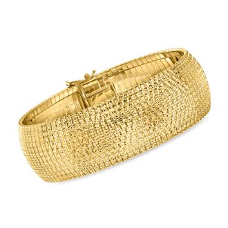 Ross-Simons Italian 18kt Gold Over Sterling Textured and Polished Omega Bracelet