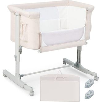 Costway Costway - Lit Cododo B&eacute;b&eacute; 3 en 1 avec Hauteur R&eacute;glable 5 Niveaux, Lit Berceau Inclinaison de 10&deg; avec Matelas Confortable,Maille Respirante,Charge