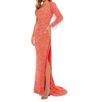 Rachel Allan Long Sleeve Maxi Dress In Coral