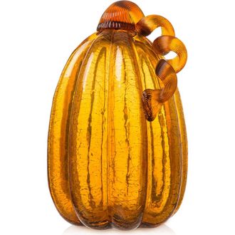 Glitzhome Amber Crackle Tall Glass Pumpkin Decor in Orange at Nordstrom, Size Medium