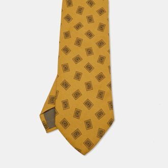 Giorgio Armani Vintage Yellow Ochre Silk Traditional Tie