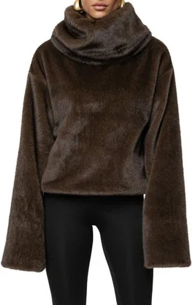 JLUXLABEL Turtleneck Faux Fur Pullover in Brown at Nordstrom, Size Small/medium