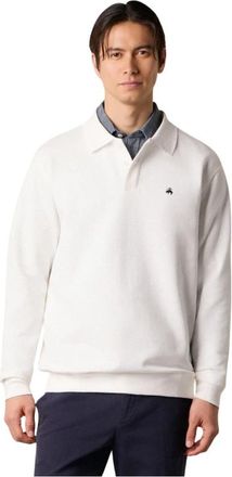Brooks Brothers Cotton Polo Sweatshirt - Heren - Sweatshirts - Wit - L - Katoen - Hoodies & sweatvesten