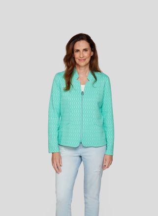 Rabe Kurzjacke RABE, Damen, Gr. 40, gr&uuml;n (smaragd), Web, Obermaterial: 55% Baumwolle, 40% Polyester, 5% Elasthan, unifarben, taillenlang, V-Ausschnitt, Jac