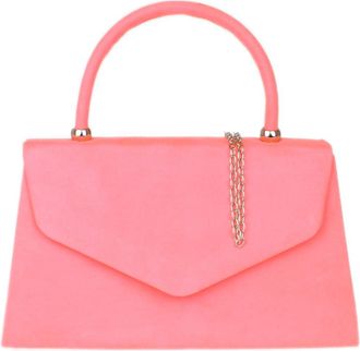 Girly HandBags Top Handle Faux Suede Clutch Bag Grab Holder Womens Handbag Small Neon Fuchsia