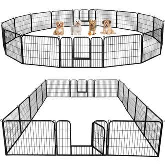 Yaheetech 16 Paneles Valla Para Perros De Metal Con Puerta Parque Para Mascotas Peque&ntilde;as Para Interiores Y Exteriores Jard&iacute;n 60 Cm De Altura Negro
