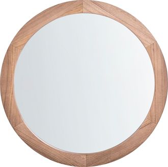 Beliani Espejo De Pared De Estilo Escandinavo Con Marco De Madera De Paulownia Decorativo Marr&oacute;n Claro Lasalle