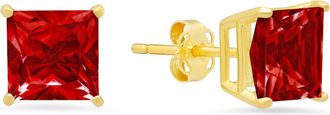 MAX + STONE 14k Yellow Gold Solitaire Princess-Cut Gemstone Stud Earrings (7mm)