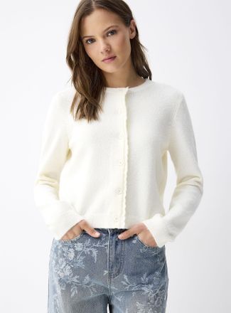 Twik Womens Scalloped trim boxy-fit Cardigan Sweater