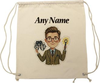 Unigift Personalised Gift - Male Optometrist Drawstring Gym Bag (Eye Care Professional Design) Custom Name Message - Optician Graduation Birthday Present
