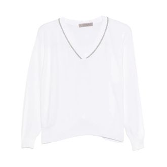 D.exterior V-neck Knitwear, female, White, Size: L Embellished V-neck Sweater
