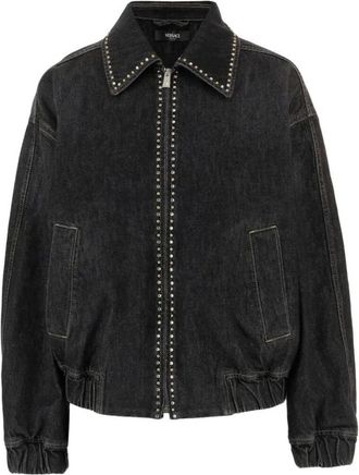Versace Jassen, Dames, Zwart, S, Denim, Versierde Denim Bomberjack