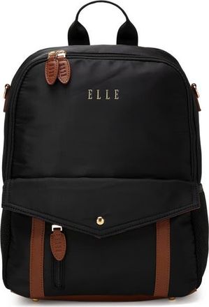 Elle Luxe Journey 18L Twill and Vegan Leather Backpack in Black at Nordstrom