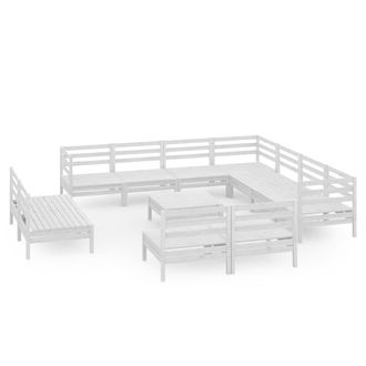 vidaXL Juego De Muebles De Jard&iacute;n 12 Piezas Madera Maciza Pino Blanco Vidaxl