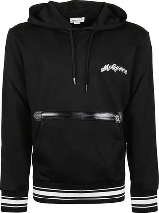 Alexander McQueen Hoodie met logo en geribbelde afwerking - Heren - Hoodies - Zwart - S - Katoen - Hoodies & sweatvesten