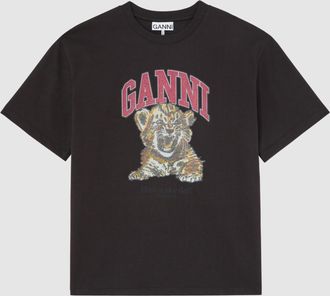 Ganni Tee Shirt Heavy Tiger Caviar Phantom