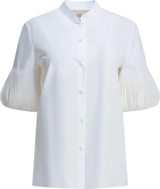 Valentino Shirt met opgestikte mouwen en bandkraag - Dames - Blouses - Wit - M - Katoen - Overhemden