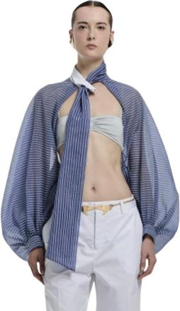 Vivetta Short Blouse with Ruffles and Bow Closure - female - VIVETTA - Blouses - Blue - M - Blouses & Shirts