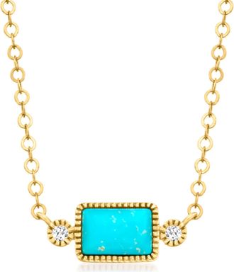 RS Pure by Ross-Simons Turquoise Necklace With Diamond Accents in 14kt Yellow Gold