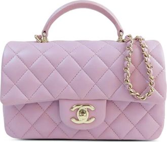 Chanel 2021-2025 Mini Rectangular Classic Lambskin Top Handle Flap boekentas - Paars