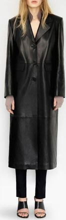 Mango Long Leather Coat in Black at Nordstrom, Size Medium