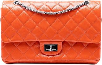 Chanel Borsa a spalla Reissue 2.55 Double Flap 227 in pelle Caviar lucida con design trapuntato e battente 2014-2015 - Arancione