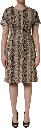 Dolce & Gabbana Womens Brown Dg Logo Chain Short-Sleeve Sheath Dress