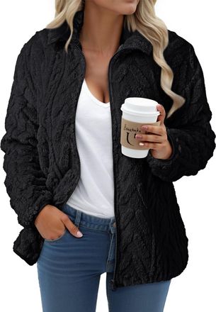 Dokotoo Winter Fleece Jackets for Women Fashion Warm Fuzzy Womens Coats with Pockets Classic Zipper Stand Collar Casual Ladies Outwear Solid Color Womens Jack