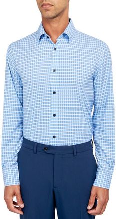 W.R.K Check Performance Twill Dress Shirt in Blue at Nordstrom Rack, Size 17.5