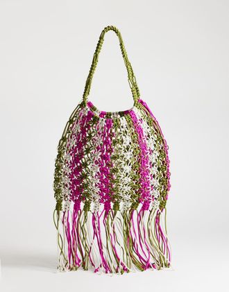 Topshop Milan - Borsa media alluncinetto kaki a righe con nappe-Verde