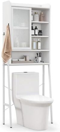Costway Costway - Armario De Almacenamiento Sobre El Inodoro Wc, Mueble Sobre Inodoro Con 6 Compartimentos, Armario Para Lavadora 2 Puertas Con Estantes Ajust